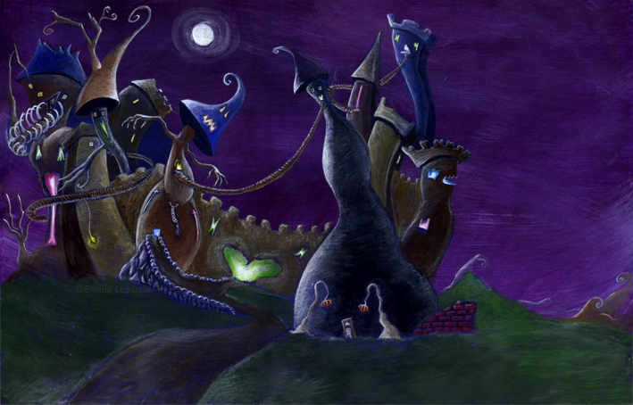 Illustration château hanté, dessin animé