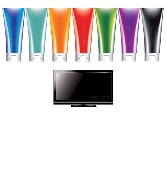 télé, tube de peinture, dessin vectoriel illustrator